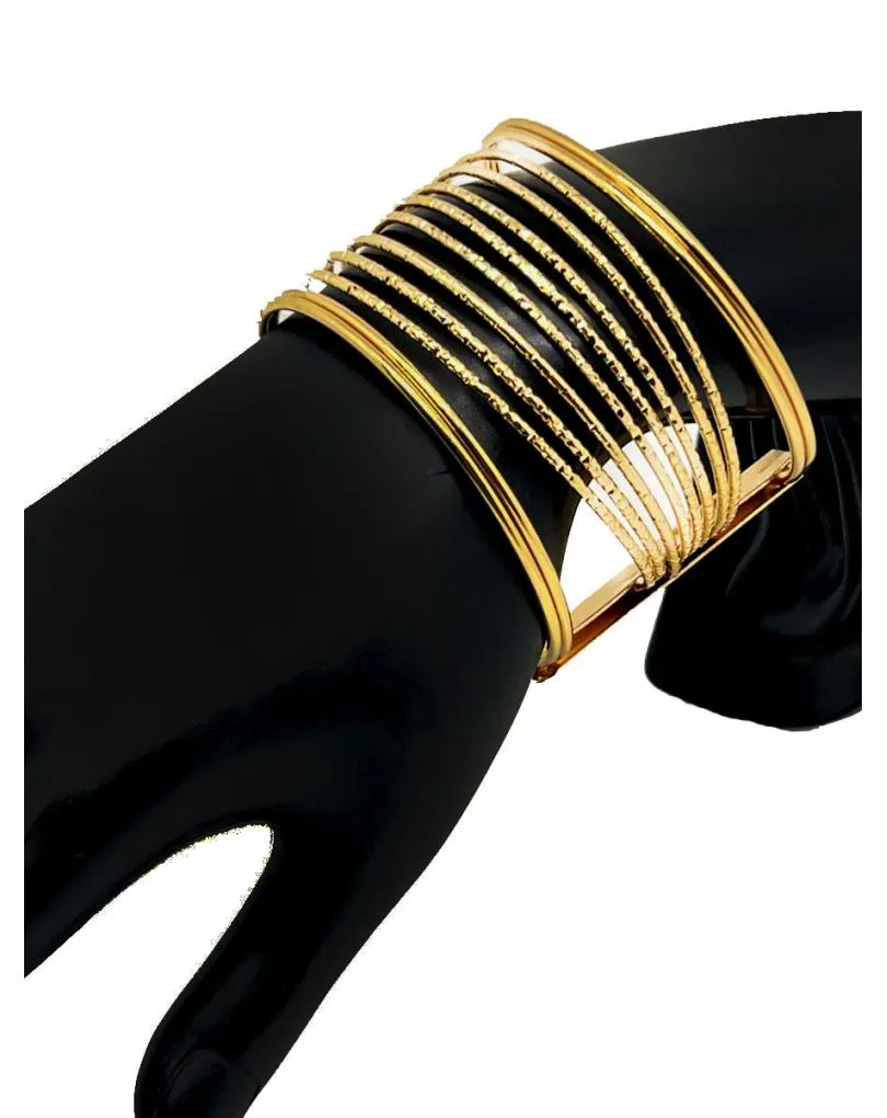PULSERAS DORADAS ANCHAS DE VARIAS HILERAS PARA BODAS
