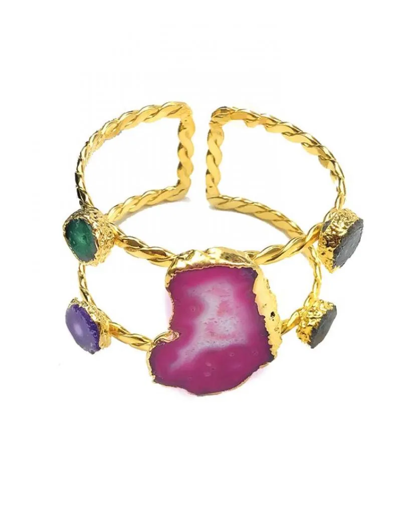 PULSERAS DORADAS GRAN BRAZALETE CON PEDRERIA DE COLORES