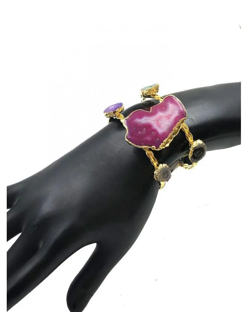 PULSERAS DORADAS GRAN BRAZALETE CON PEDRERIA DE COLORES