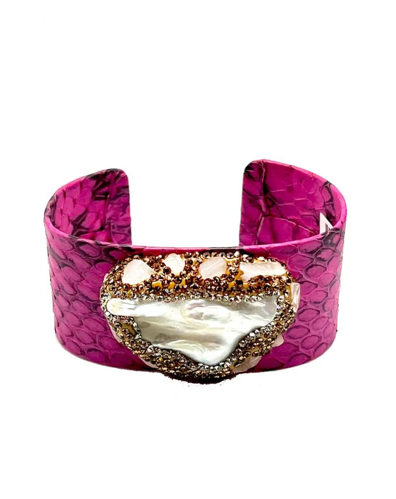 PULSERAS FUCSIAS CON PERLA BARROCA BONITO BRAZALETE AJUSTABLE