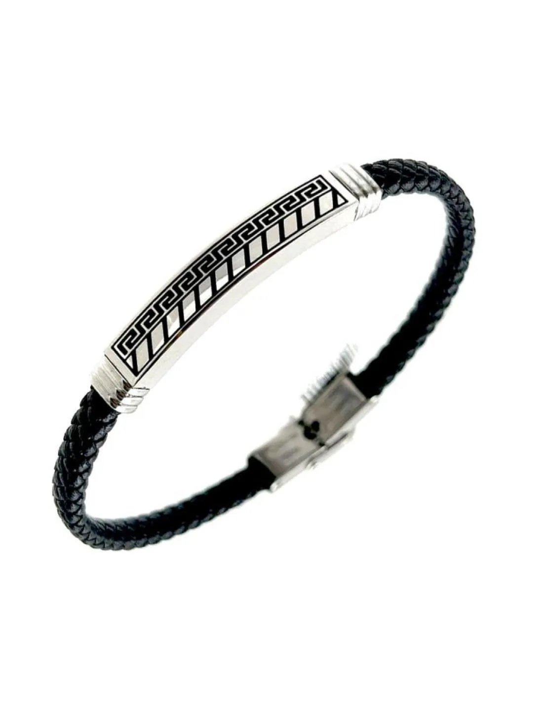 PULSERAS HOMBRE DE CUERO CON GRABADO GRECA GRIEGA