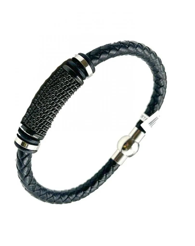 PULSERAS HOMBRE DE CUERO TRENZADO CON CADENA NEGRA
