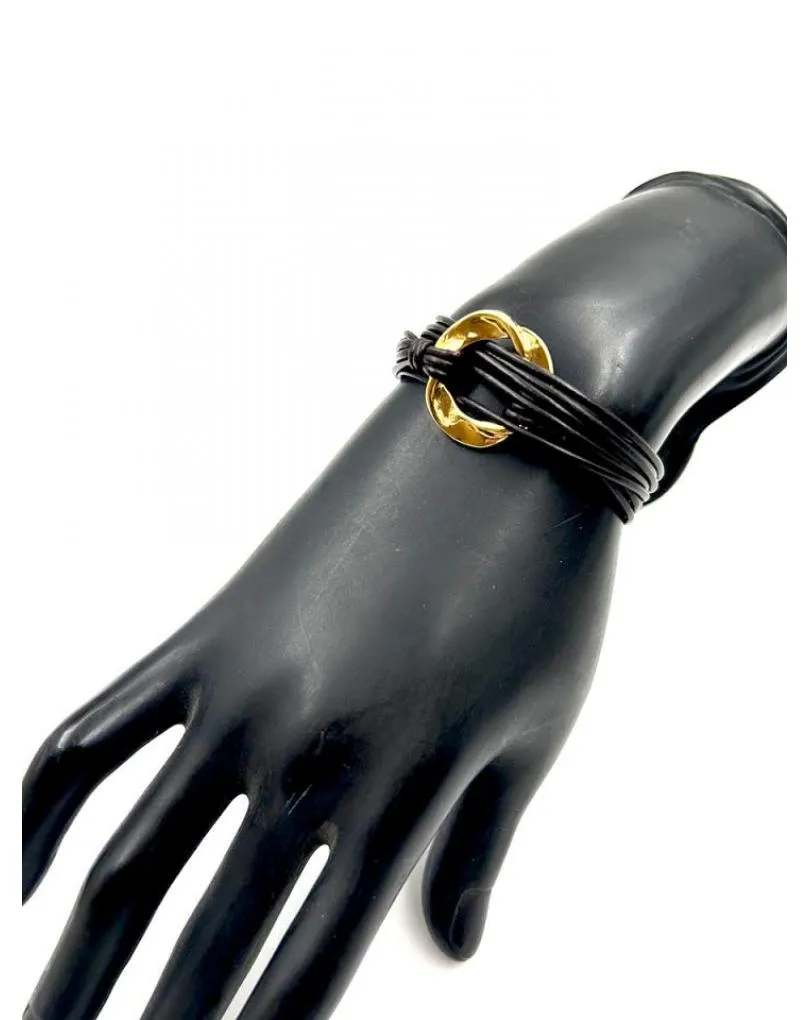 PULSERAS MUJER CUERO DECORADAS CON CIRCULO DORADO DECORATIVO