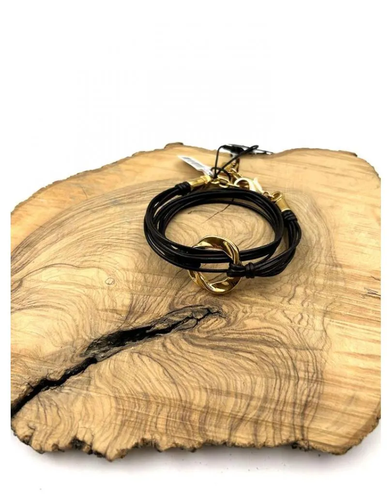 PULSERAS MUJER CUERO DECORADAS CON CIRCULO DORADO DECORATIVO