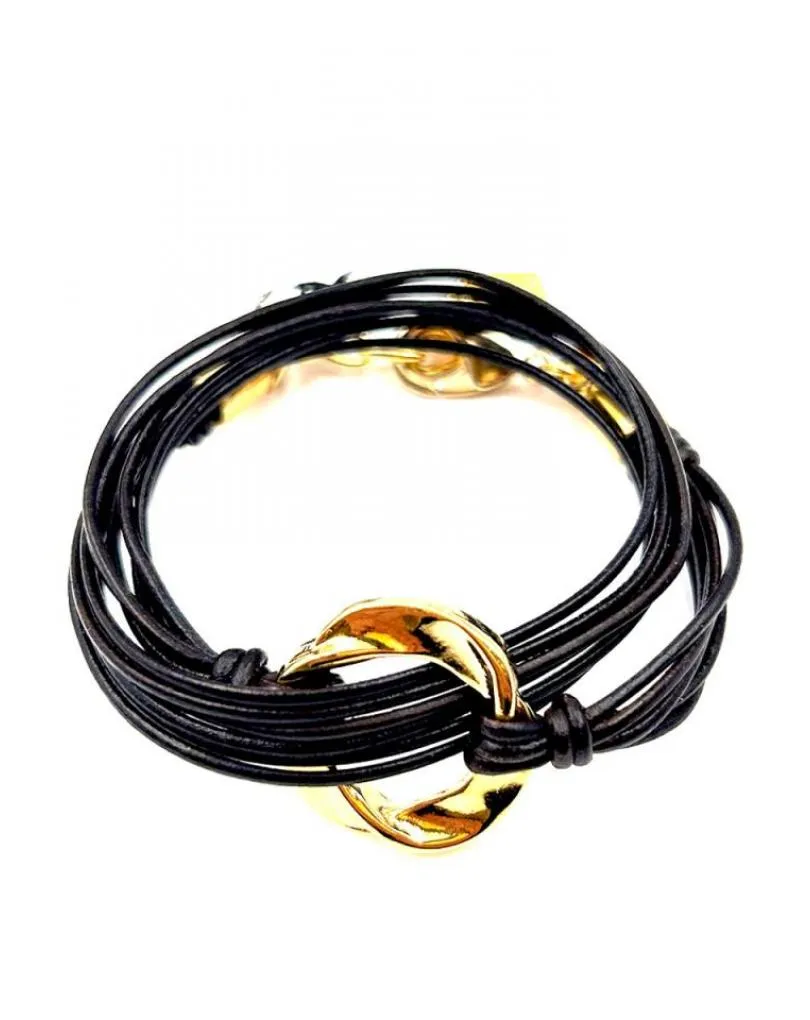 PULSERAS MUJER CUERO DECORADAS CON CIRCULO DORADO DECORATIVO