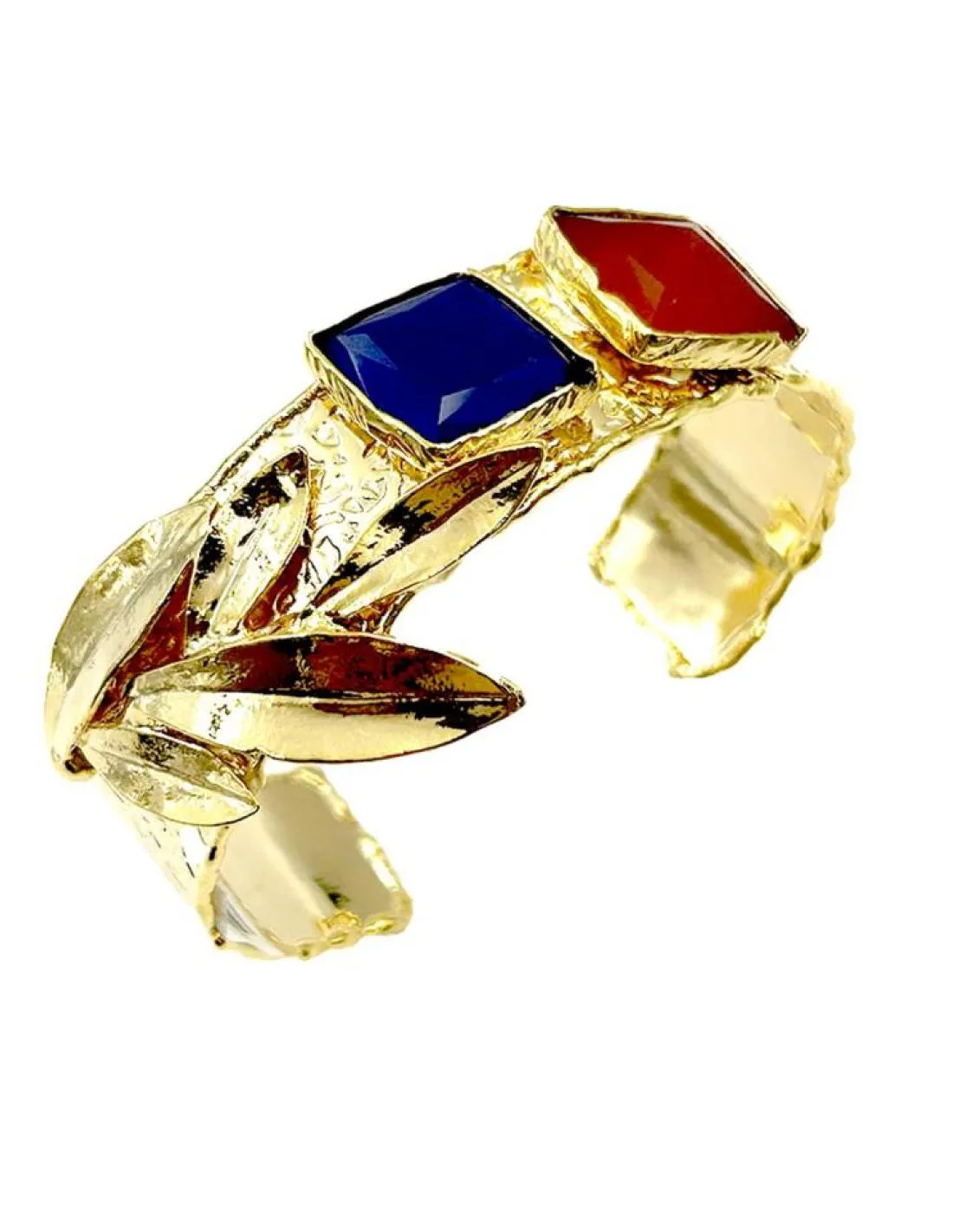 PULSERAS MUJER DORADAS Y PIEDRAS NARANJA Y AZULON