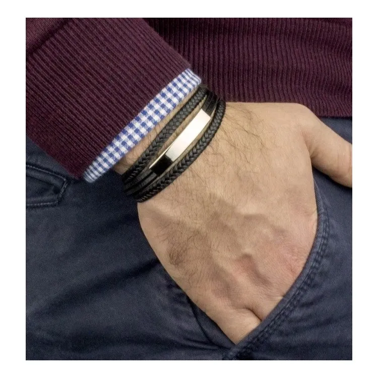 Pulseras personalizadas para hombres acero y cuero negro