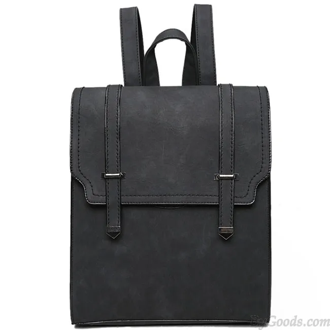 Retro Matte Square PU Metal Lock Match Brown Large Scrub High School Backpack