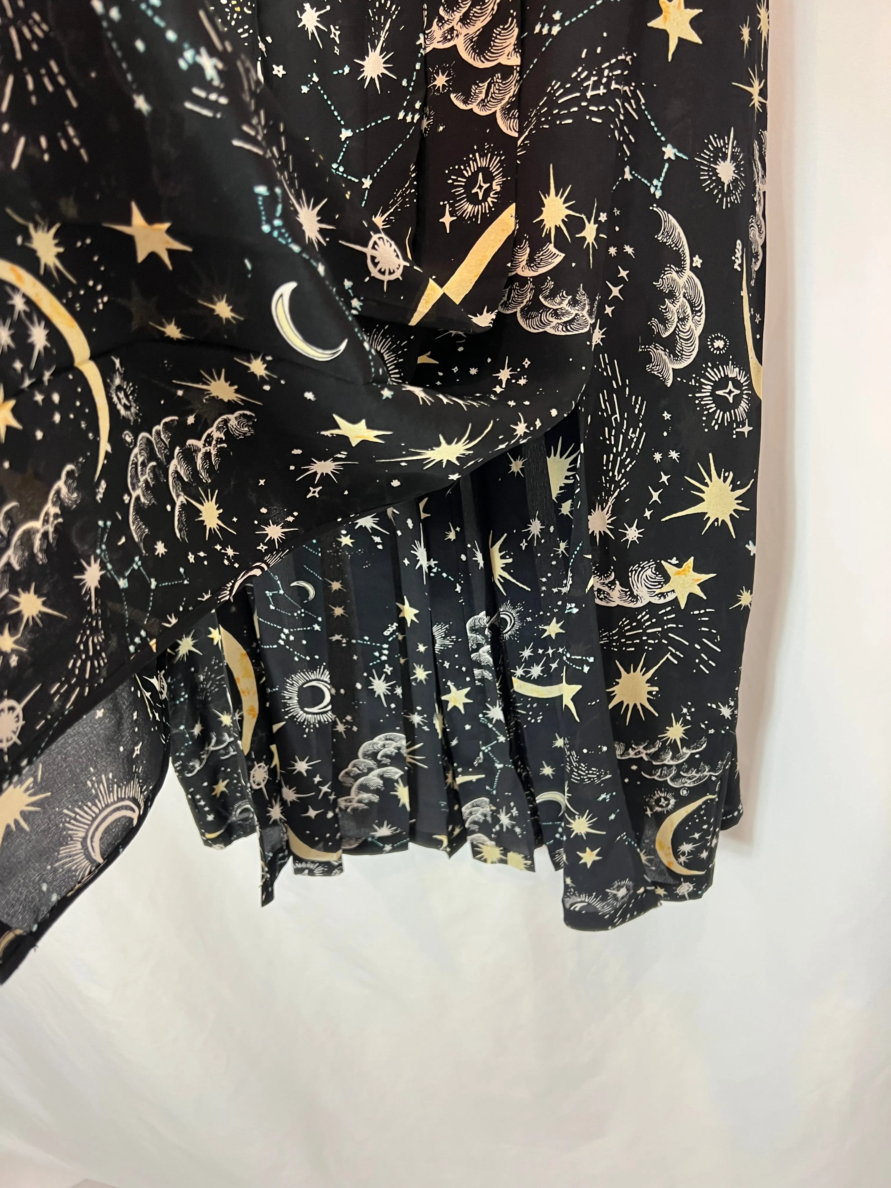 RIXO LONDON. Falda midi seda negra estampada T.s