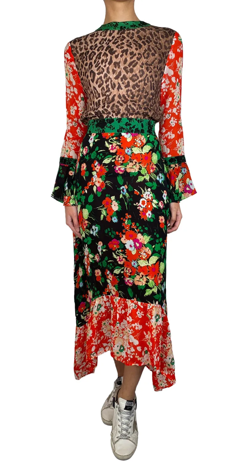 RIXO Vestido Seda Mix Print