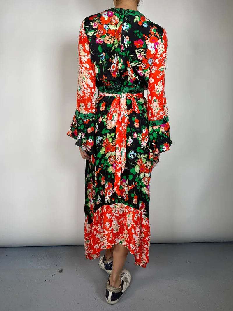 RIXO Vestido Seda Mix Print