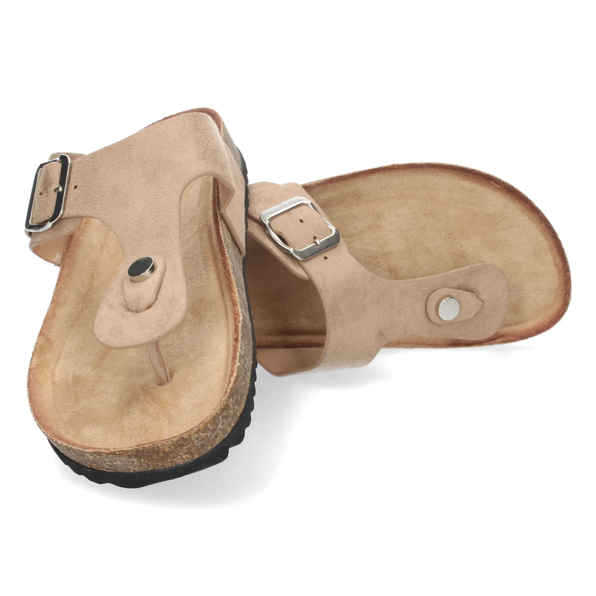Sandalia esclava plana mujer color beige