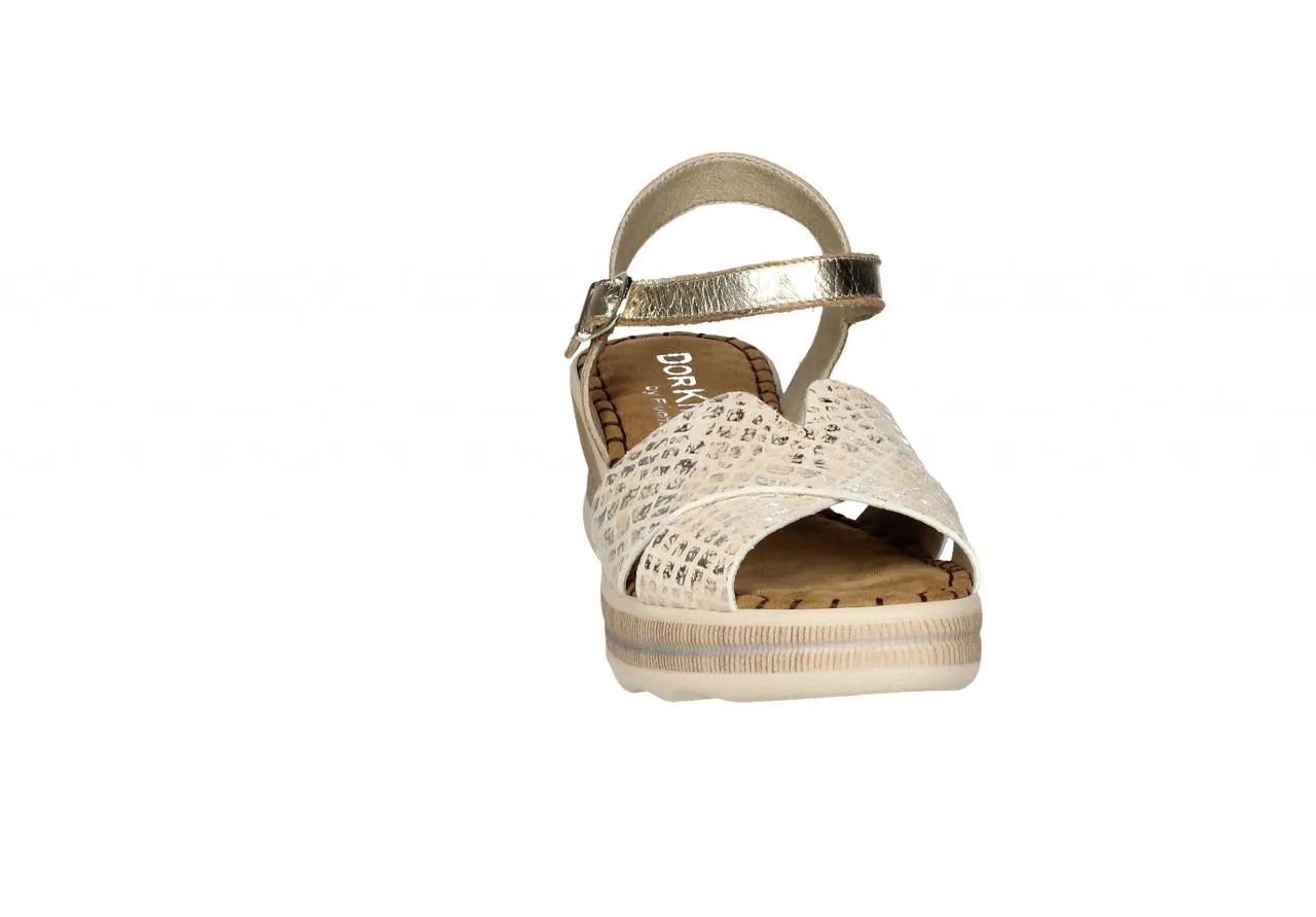 Sandalia Piel Beige/platino Tiras Cruzadas