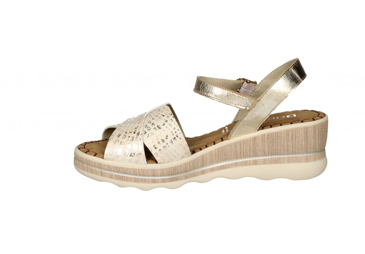 Sandalia Piel Beige/platino Tiras Cruzadas
