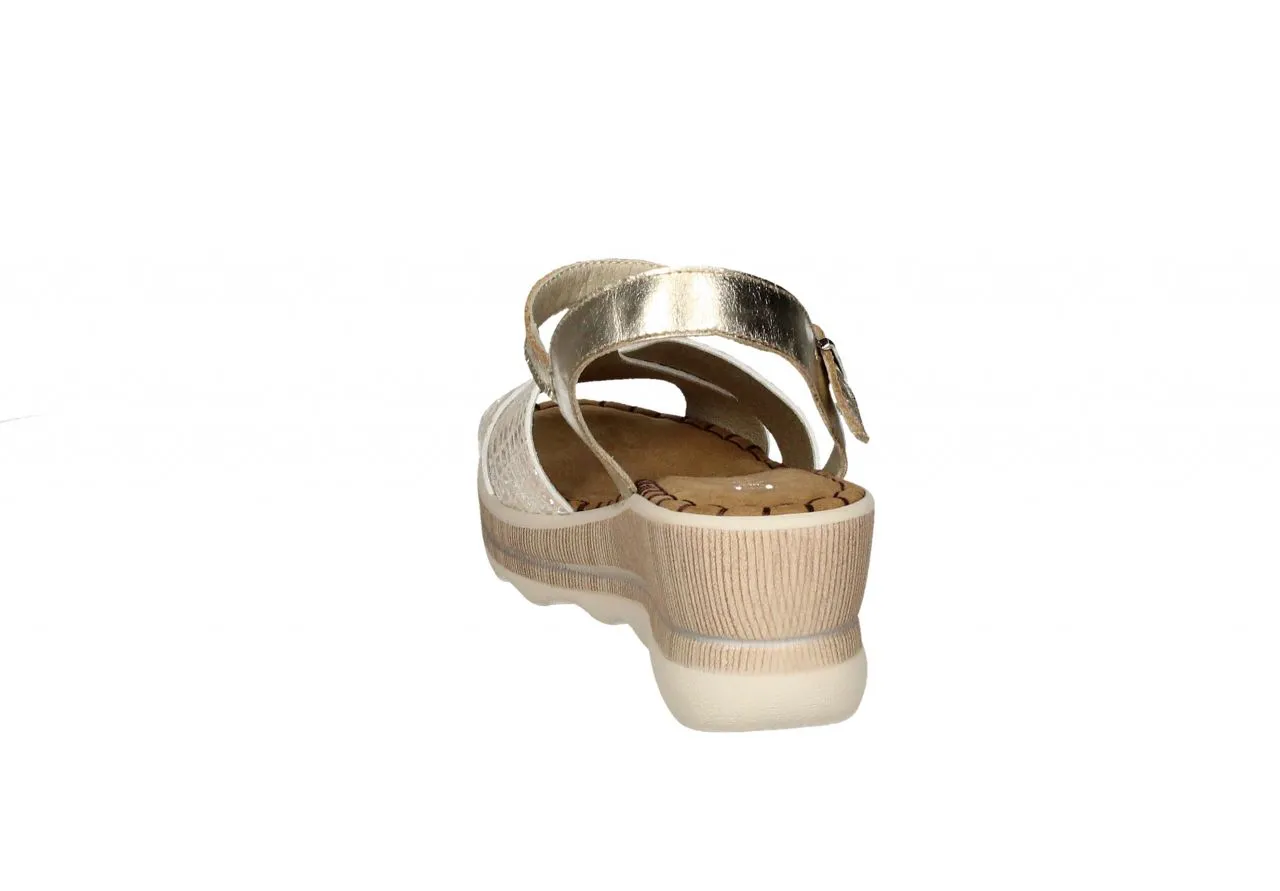 Sandalia Piel Beige/platino Tiras Cruzadas