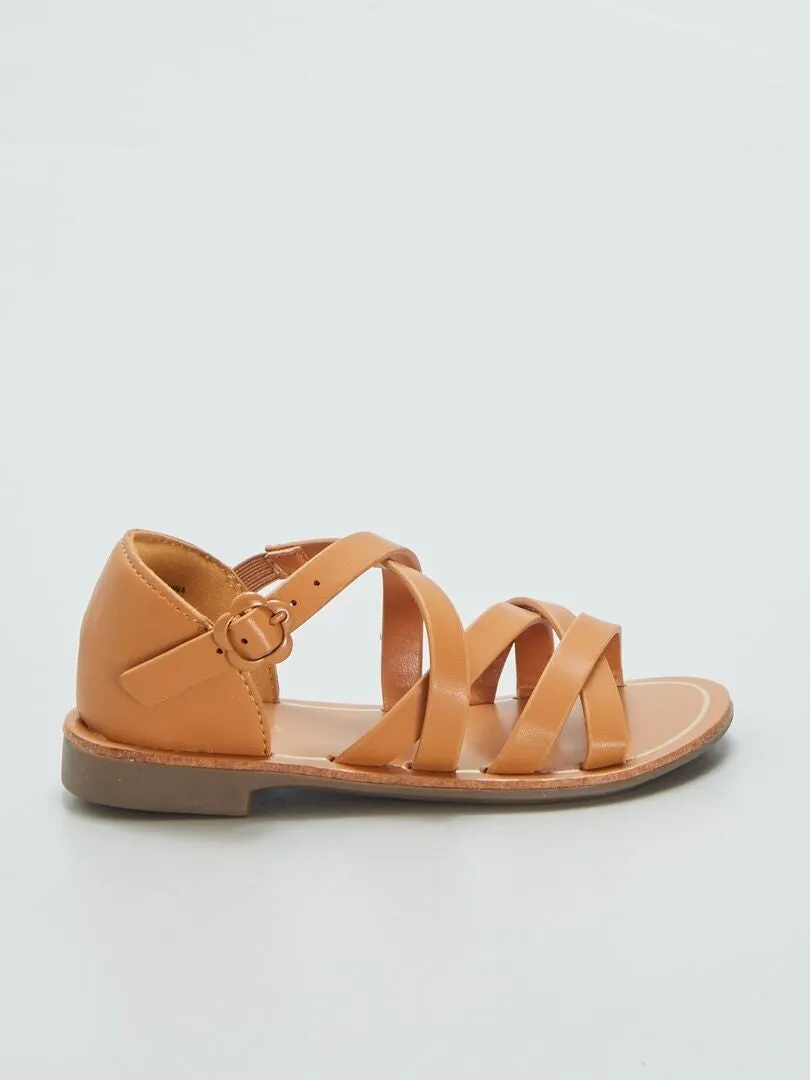 SANDALIAS LISAS CON TIRAS CRUZADAS  MARRON