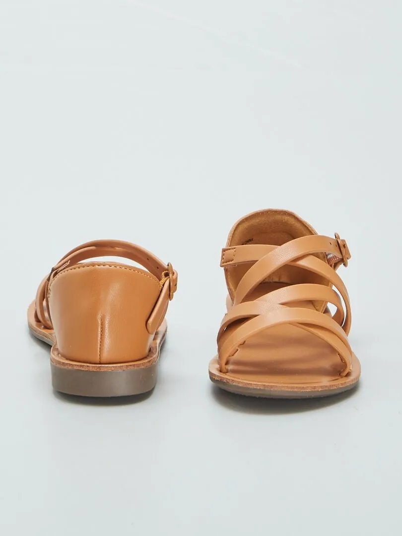 SANDALIAS LISAS CON TIRAS CRUZADAS  MARRON