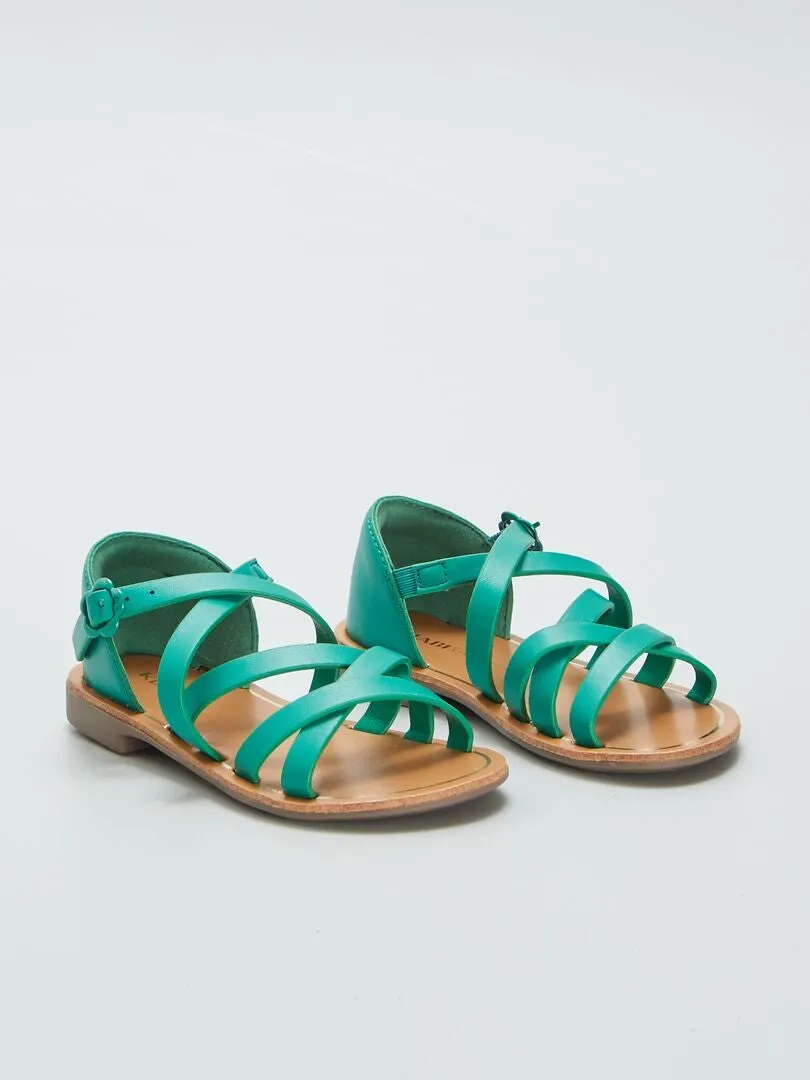 SANDALIAS LISAS CON TIRAS CRUZADAS  VERDE