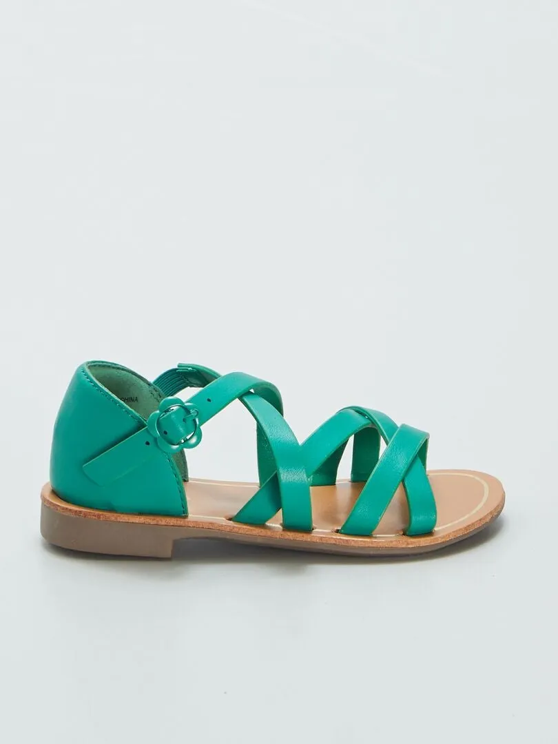 SANDALIAS LISAS CON TIRAS CRUZADAS  VERDE