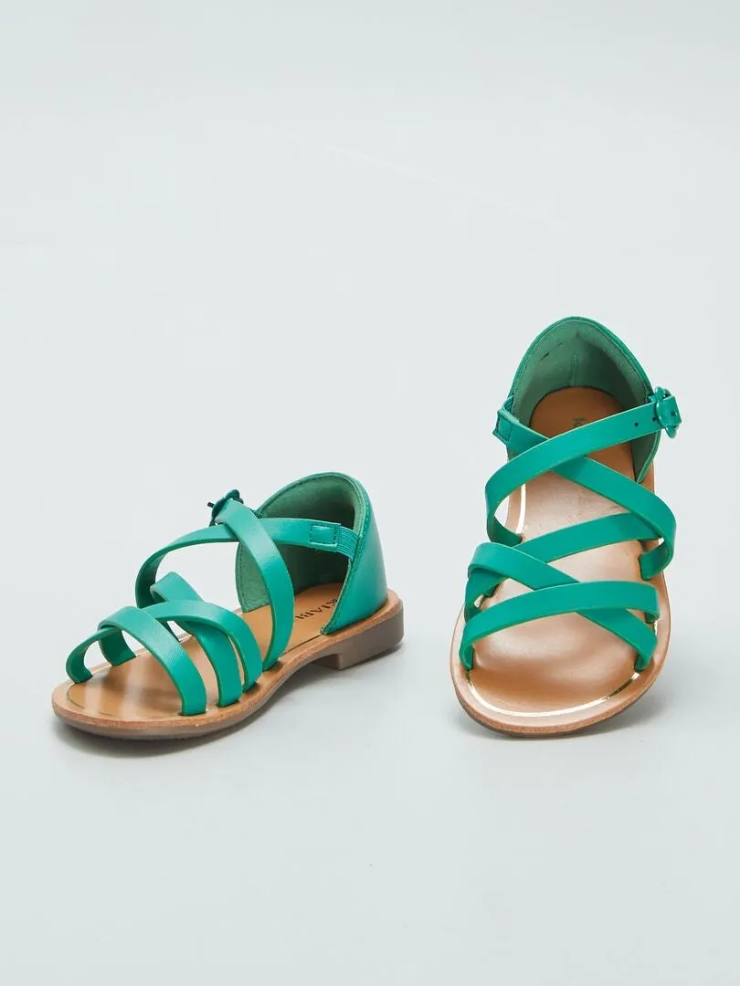 SANDALIAS LISAS CON TIRAS CRUZADAS  VERDE