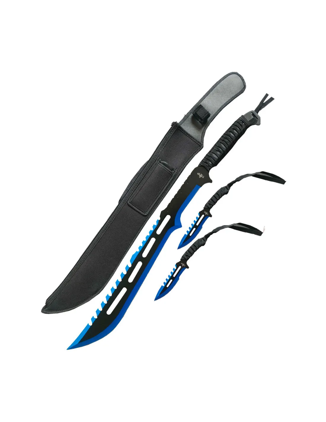 Set Machete cortacañas y 2 cuchillos lanzadores