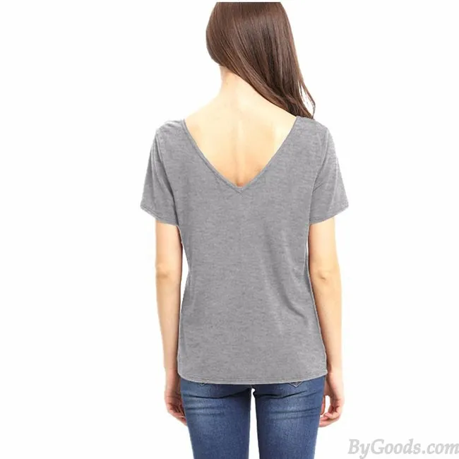 SEXY V NECK LOOSE BANDAGE CROSS PURE COLOR WOMEN'S TSHIRT