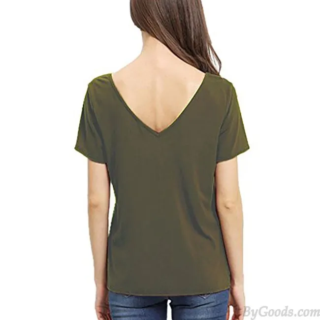 SEXY V NECK LOOSE BANDAGE CROSS PURE COLOR WOMEN'S TSHIRT
