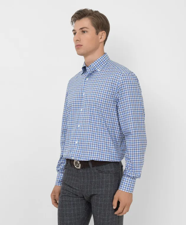 Stefano Ricci Light blue checked shirt