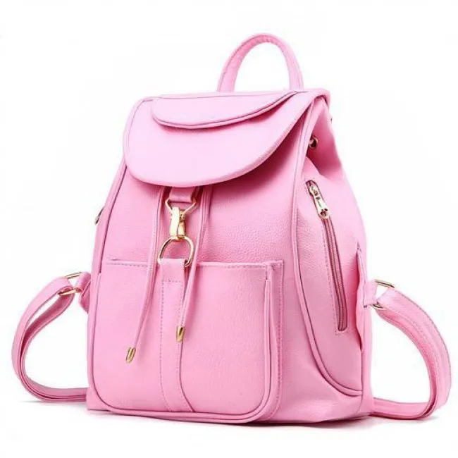 Sweet Pink Black Travel Backpack Side Zipper High School Backpack