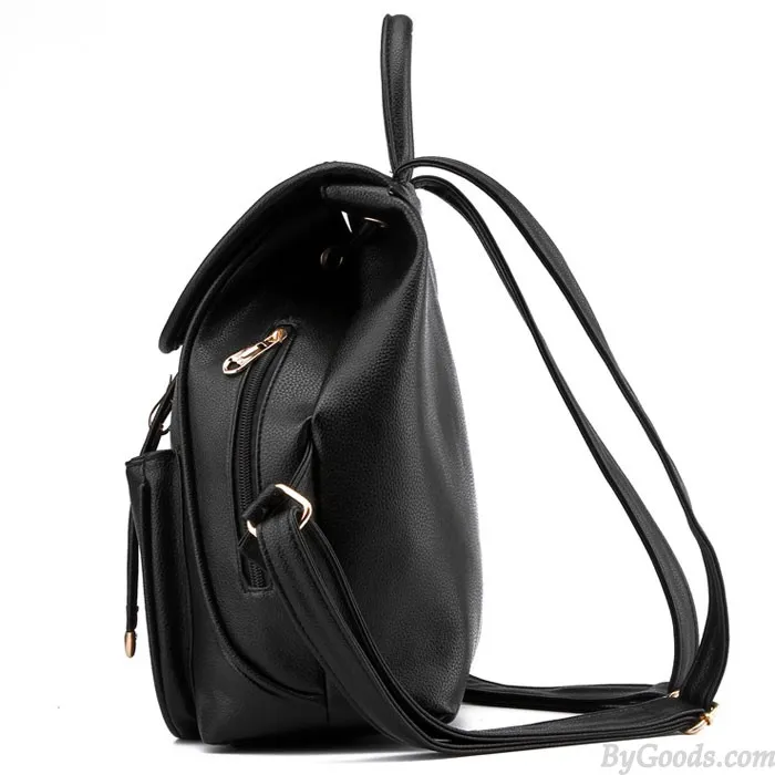 Sweet Pink Black Travel Backpack Side Zipper High School Backpack