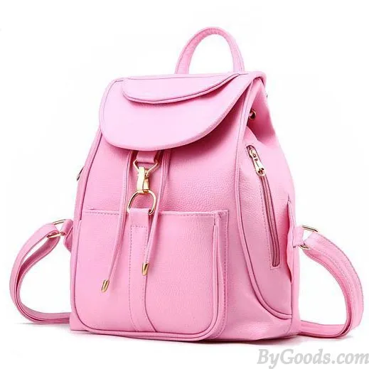 Sweet Pink Black Travel Backpack Side Zipper High School Backpack