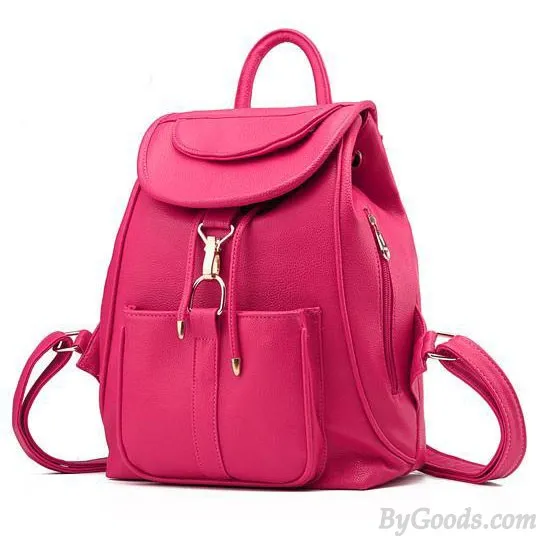 Sweet Pink Black Travel Backpack Side Zipper High School Backpack