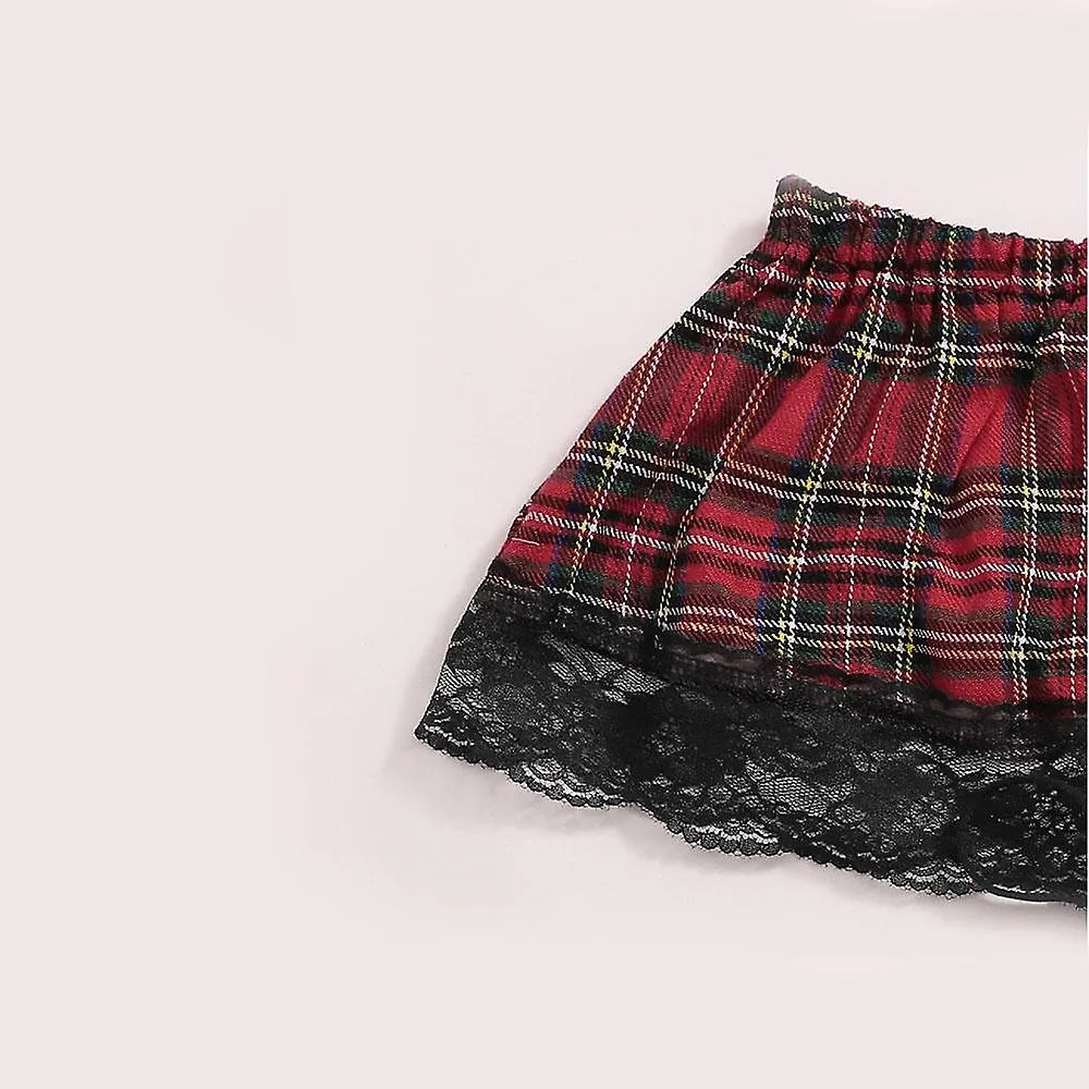 Traje de mujer Lencería sexy Set Cosplay Top y Traje de falda a cuadros (XL)