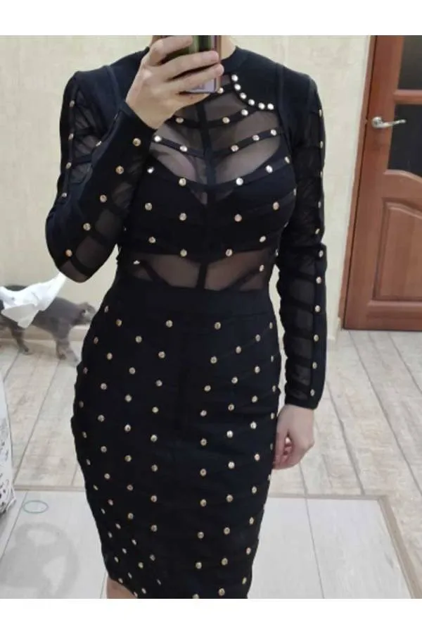 Vestido Bandage Tachuelas manga larga Celebrities