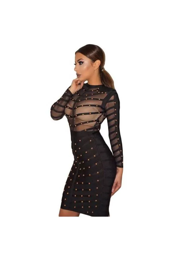 Vestido Bandage Tachuelas manga larga Celebrities