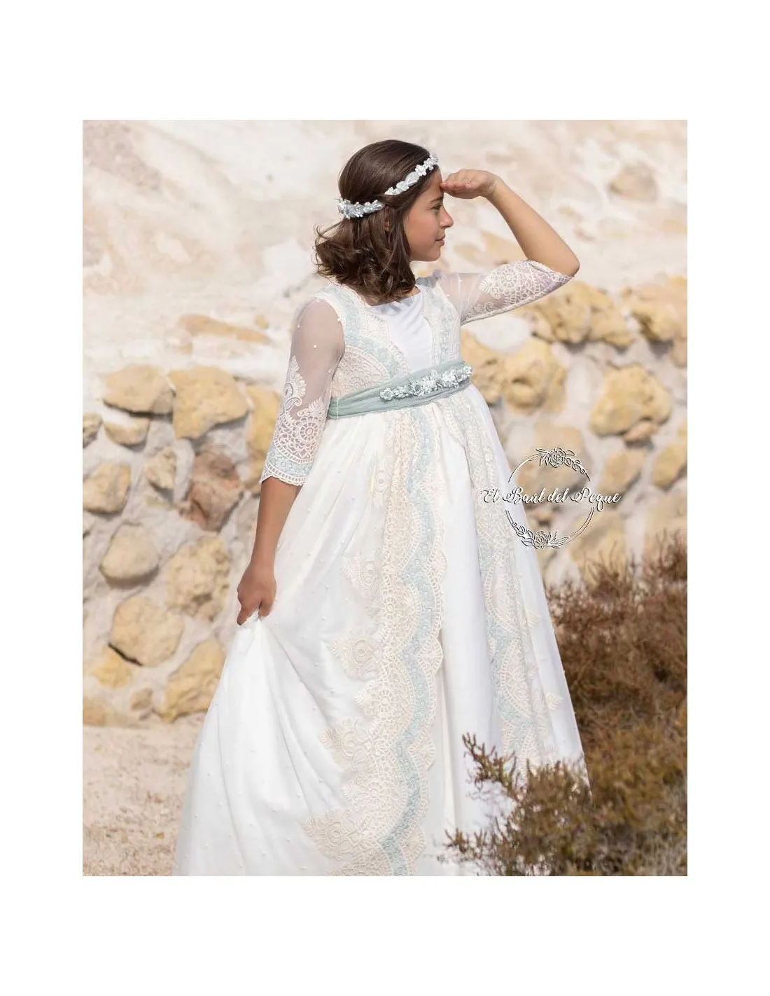 Vestido Comunión Alhuka Tul Bordado Evelyn Verde 2024