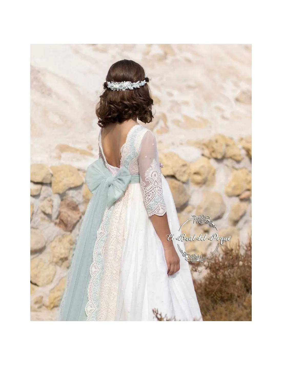 Vestido Comunión Alhuka Tul Bordado Evelyn Verde 2024