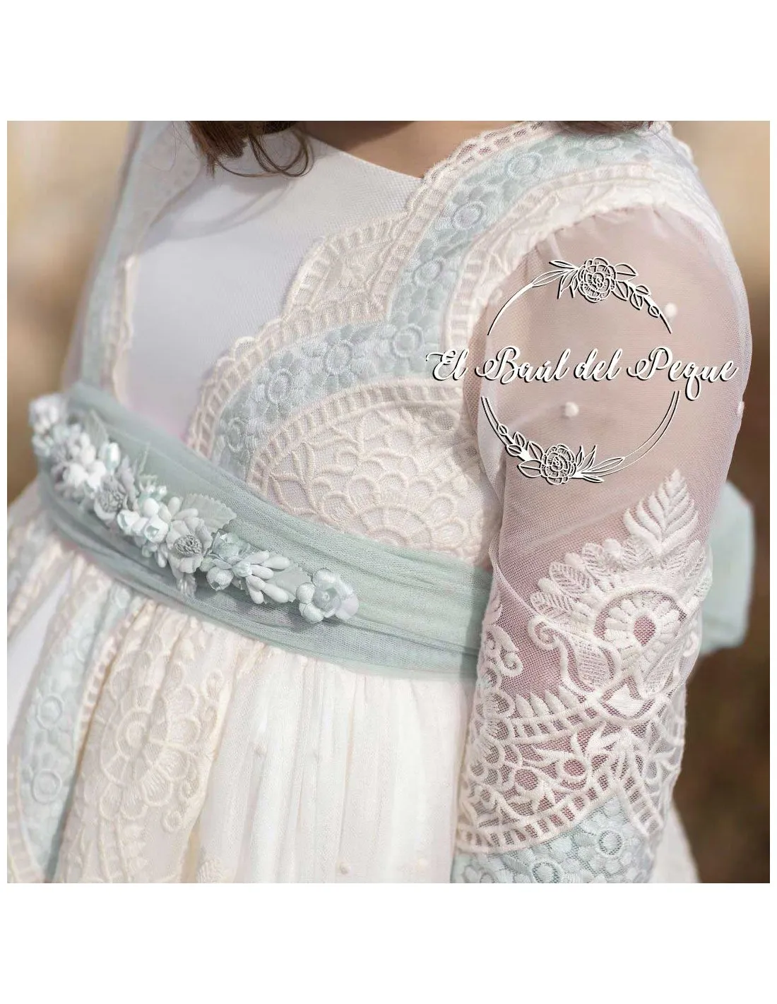 Vestido Comunión Alhuka Tul Bordado Evelyn Verde 2024