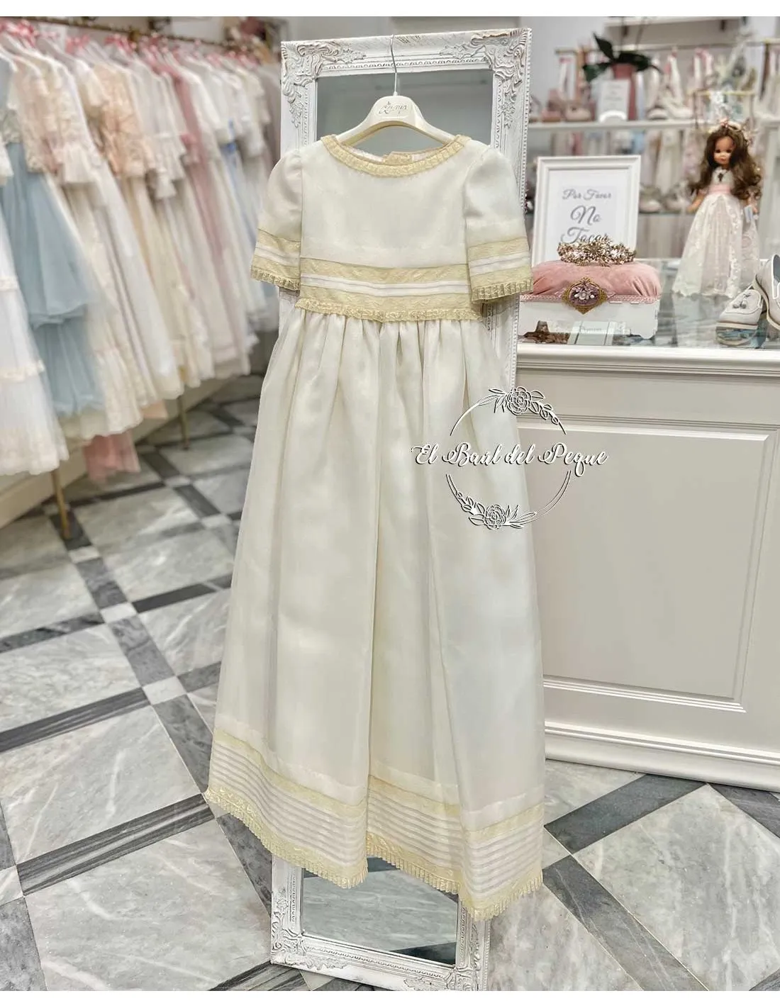 Vestido Comunión Niña Crudo con Beige Marla