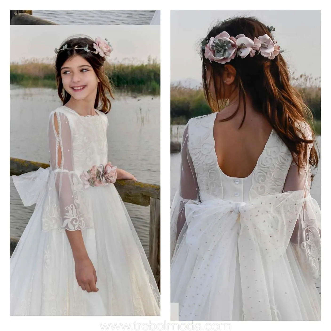 Vestido de comunión con mangas entreabiertas