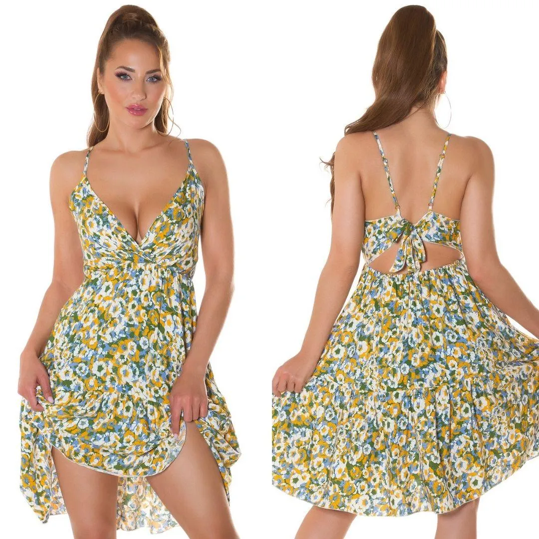 Vestido de moda patrón floral Amarillo