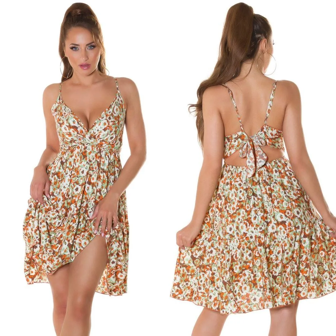 Vestido de moda patrón floral Naranja 
