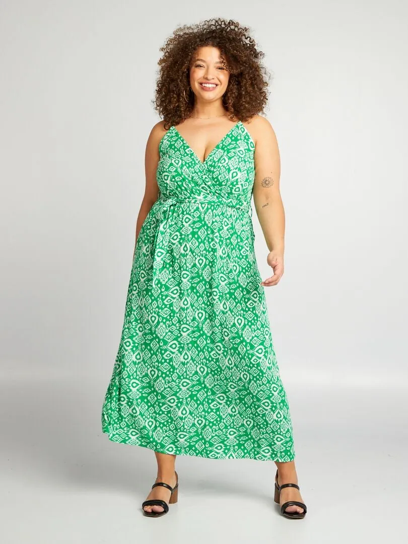 VESTIDO LARGO CON TIRANTES CRUZADOS  VERDE