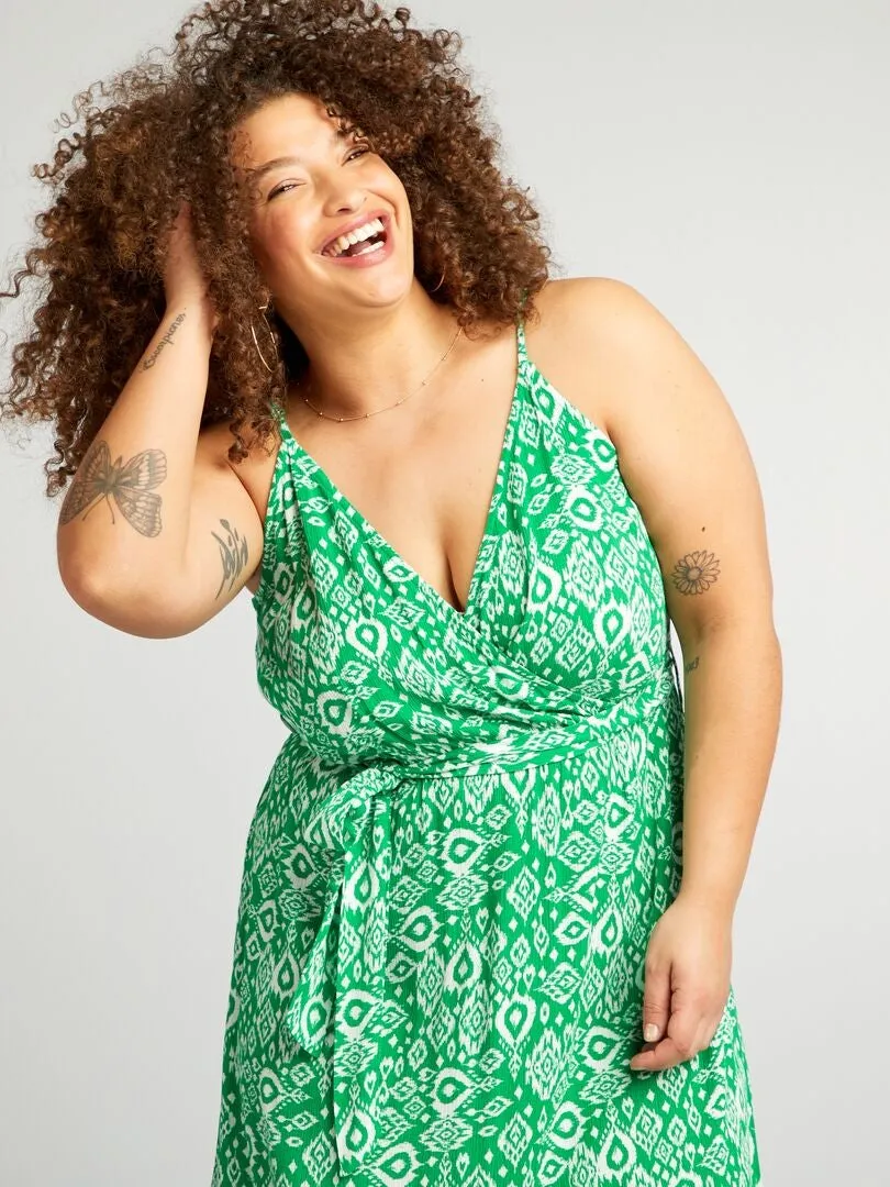 VESTIDO LARGO CON TIRANTES CRUZADOS  VERDE
