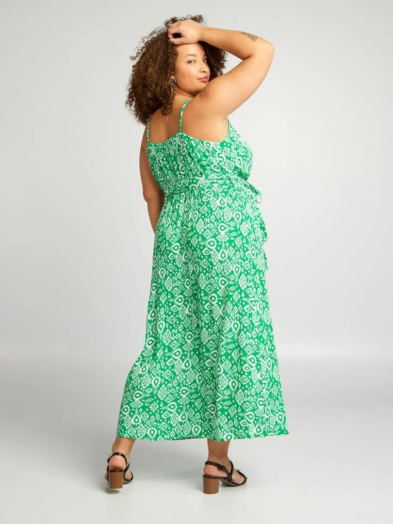 VESTIDO LARGO CON TIRANTES CRUZADOS  VERDE