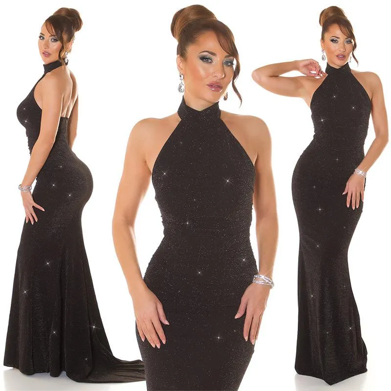 Vestido largo glitter negro plata