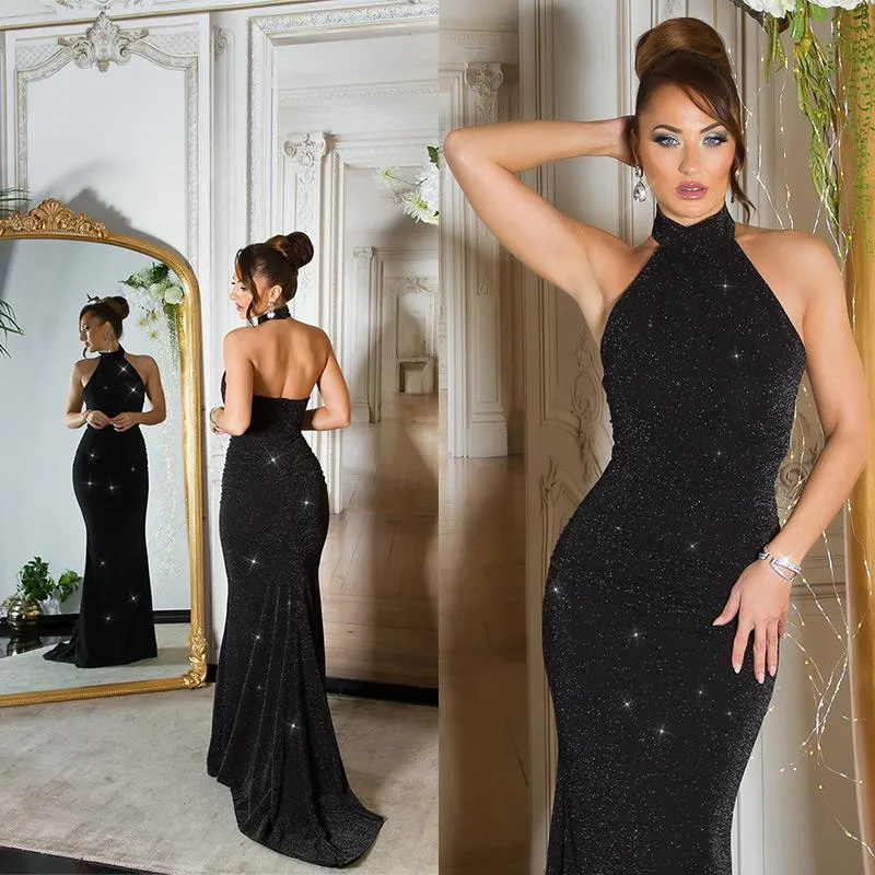 Vestido largo glitter negro plata