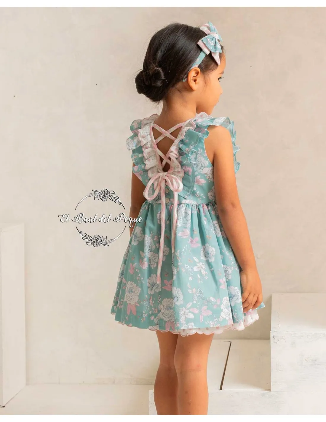 Vestido Niña Basmartí Estampado Fuxia y Turquesa Nefertiti