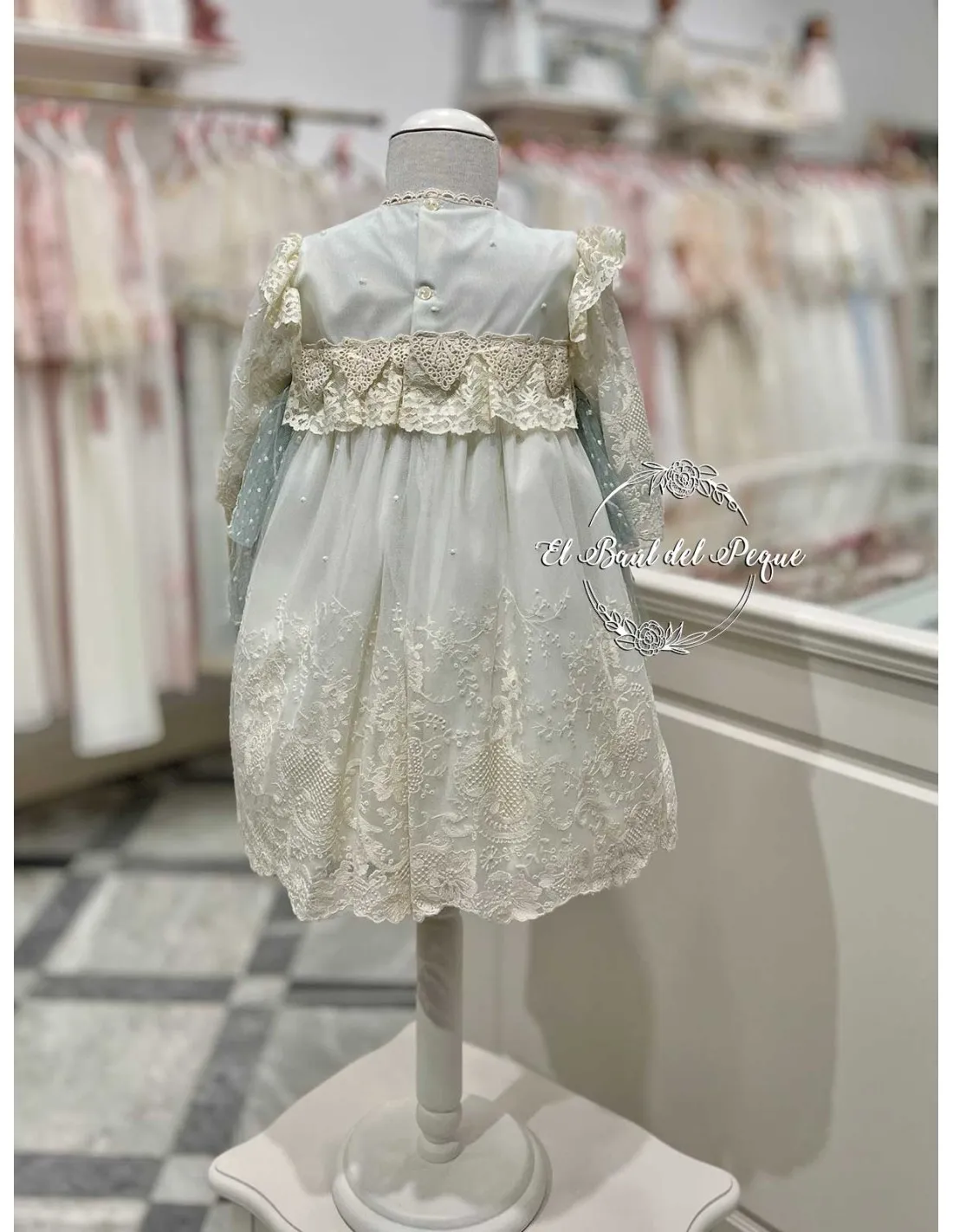 Vestido Niña Ceremonia Kobez Tul Bordado Verde Agua
