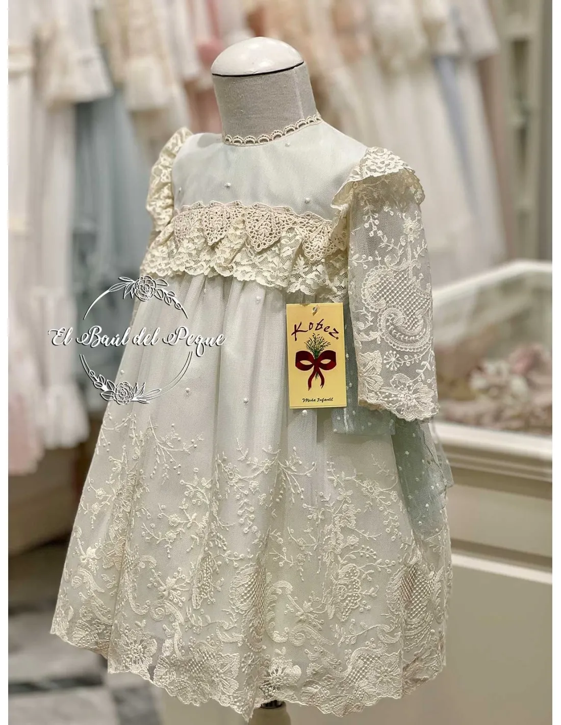 Vestido Niña Ceremonia Kobez Tul Bordado Verde Agua